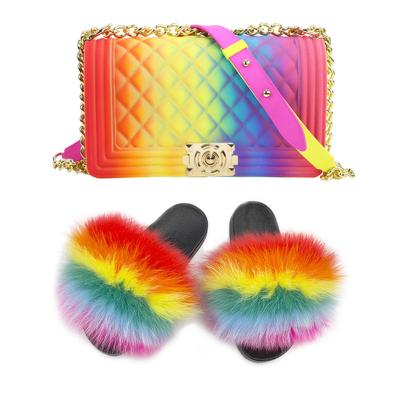 China PVC Slippers Jelly Purse With Fox Fur Outdoor Beach Fashion Purse and Shoulder Purse Summer Shopping Set of Zippers and Designer Handbags for sale