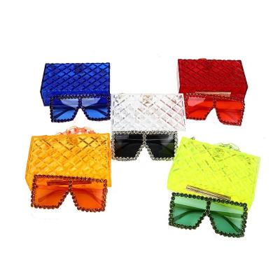 China Fashion glasses and purse set 2022 summer beach shopping clear purse and handbags fashion acrylic small bag and sunglasses set for women for sale