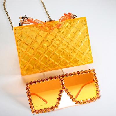 China Fashion Purse and Glasses Set Fashion Summer Beach Transparent Luxury Small Outdoor Women's Sunglasses and Bag Shopping Acrylic Set for sale