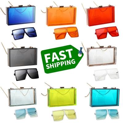 China Fashion purse and glasses set transparent 2022 summer beach shopping small purse and handbags women acrylic bag with matching sunglasses for sale