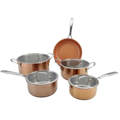 China Viable Wholesale Nonstick Kitchenware Cooking Pot Set Gas Stove Induction Soup Stock Pot Stainless Steel Cookware Sets for sale