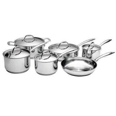 China Sustainable Manufact Cooking Pots And Pans Cookware Set Stainless Steel With Original Eco Type Pcs Glass Metal Handle Exterior Feature Material for sale