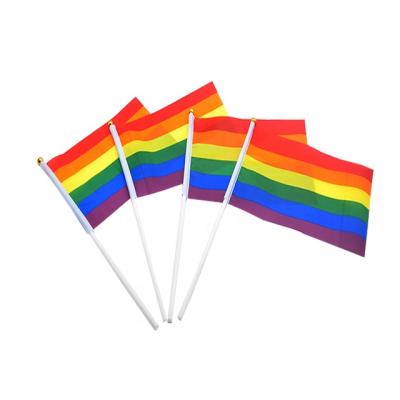 China Advertising LGBT Gay Pride Flag Rainbow Event or Festival Hand Flag Stick Flag for sale