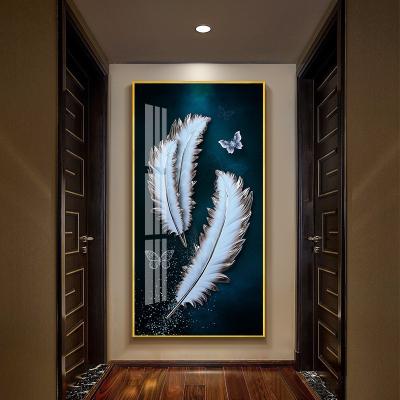 China Modern Wholesale Porch Feather And Deer Wall Art Crystal Porcelain Painting Home Decorative Painting Decor for sale