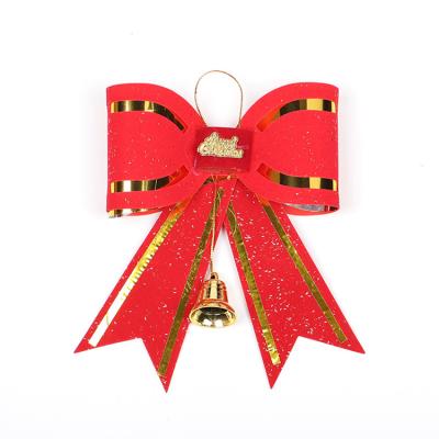 China Christmas Dropshipping Christmas Tree Decorations Bronzing Big Bow 13cm Big Red Bow Tie With Bell Pendant for sale