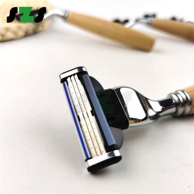 China Mens Wooden Triple Shaver Stainless Handle Razor Blade Razor Men Cleaning Shaving for sale