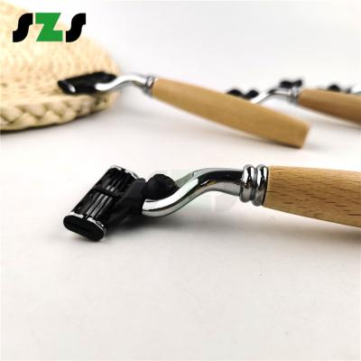 China Eco-Friendly Triple Blade Wood Handle Razor Blades Men Barber Shaving Shaving Razor for sale