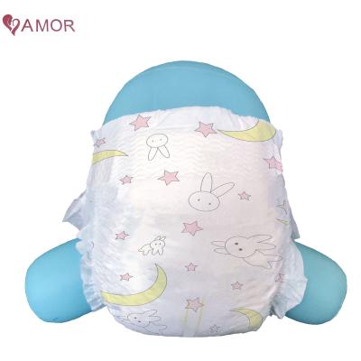 China Rabbit Backsheet Printed Nonwoven Pattern Full Printed Wetness Indicator Hot Rolling Topsheet Strip Magic Baby Diapers for sale