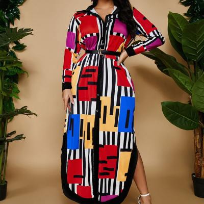 China African Print Long Sleeve Anti-Static Button Down Plus Size Shirt Dress For Women for sale