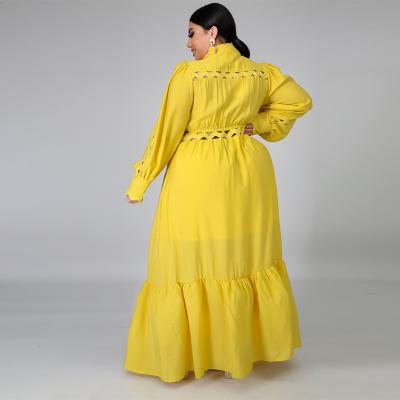 China Autumn Fashionable Elegant Button Down Maxi Dress For Fat Women Anti-Static Long Sleeve for sale