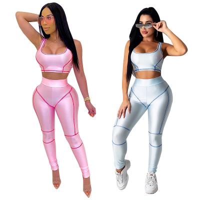 China Anti-pilling Women 2 Piece Stitching Top Sleeveless Yoga Tight Fit Sports Legging Sets for sale