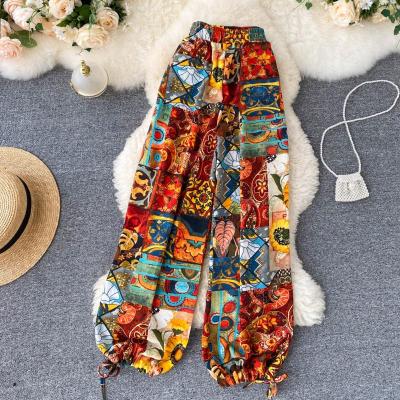 China Vacation QUICK DRY Beach Wear Bohemian Ethnic Retro Women High Waist Retro Wide Leg Lantern Print Wide Leg Pants for sale