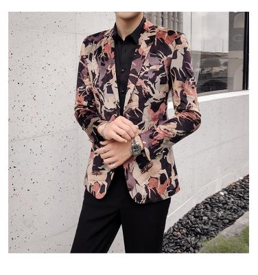 China QUICK DRY Floral Single Button Long Sleeve Retro Style Men's Oversized Blazer Jacket Suit for sale