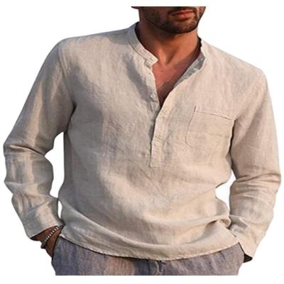 China Anti-Pilling Men's Casual Beach V-Neck Long Sleeve Canvas T-Shirts for sale