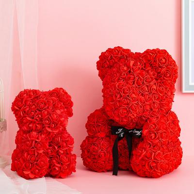 China Rose Bear Gift Rose Teddy Bear With Box 40cm Rose Bears With Box Gift Unicorn Roses Back for sale