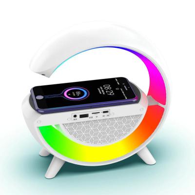 China Mobile Phone LED Desktop Night Lamp Wireless Charger Stand with Blue-tooth Speaker for iPhone Android Phones for sale