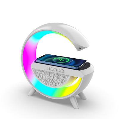 China Bluetooth Contemporary Colorful Light Desktop Speaker Smart Card Atmosphere Bedside Music Wireless Charging Night Light for sale