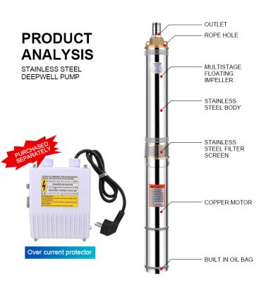 China High Efficiency Household 3hp 10inch 80m Electric Deep Well Water Pump With Copper Impeller for sale