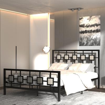 China Black Industrial Style Iron Frame Bedroom Furniture Queen Size Single Metal Bed (Other) Adjustable for sale