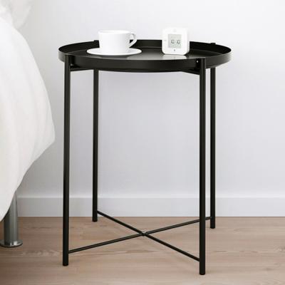 China Modern Living Room Furniture Black Metal Side Tray Folding Round Coffee Table Small Side Table for sale