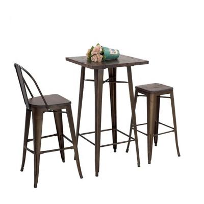 China Modern Vintage Rock Metal Steel Frame High Bar Table and Stool Set Bar for Bistros Set for sale