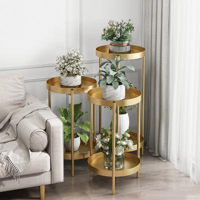 China Europe 3 Tier Home Decorative Modern Plant Stand Round Metal Corner Flower Pot Rack for sale