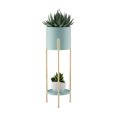 China Hot Sale Amazon Flower Plant Pot Stand Living Room 2 Row Gold Metal Antirust Rustproof Nordic View Light Luxury Tall for sale