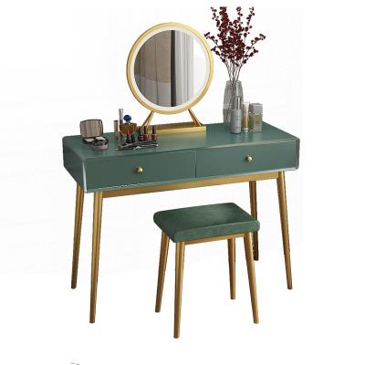 China European Other Modern Green Drawer Makeup Vanity Dresser Chair And Dressing Table Set With Light Mirror for sale