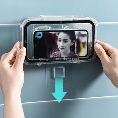 China New 2021 Shower Phone Case Waterproof Wall Mount Anti Fog Clear Phone Holder For Shower for sale