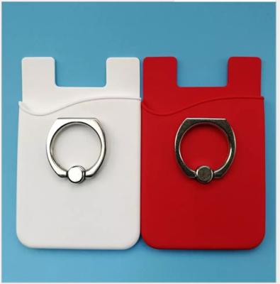 China Fashion Personalized Adhesive Cell Phone Silicone Card Holder With Metal Ring Stand for sale