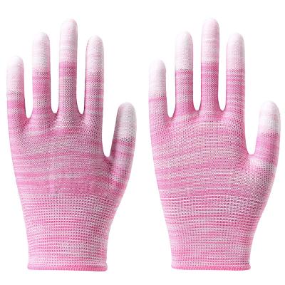 China High Elasticity Competitive Price Protection Occupational Safety Work Stripe Gloves With PU Coated Finger for sale