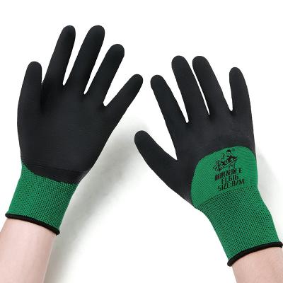 China Black and Green High Elasticity/Safety High Quality Breathable/Comfortable/Flexible Foam Polyester Work Dipped Latex Foam Coated Gloves for sale