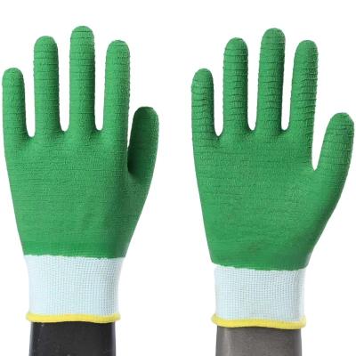 China High Elasticity Work Safety Hand Coated Glove/Newest Selling Breathable/Comfortable/Flexible Hot Industrial Green Latex for sale