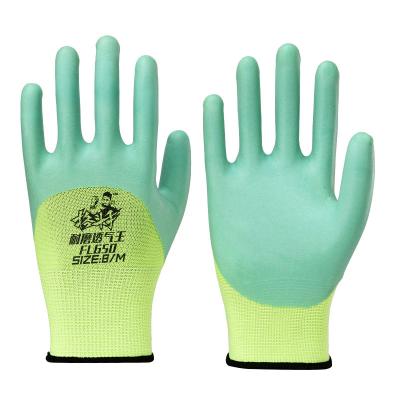 China Cheap Innovative Breathable/Comfortable/Flexible Polyester Latex High Elasticity/Green Black Palm Coated Glove 2022 Products for sale