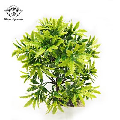 China Sustainable Plastic Aquarium Plant Ornamental Green Tree With Base for sale