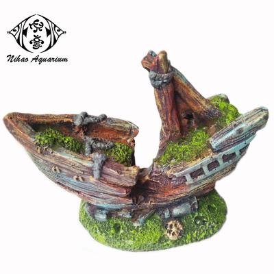 China Viable Wreck of Submerged Small Boat Wooden Ship Model Aquarium Ornaments for sale