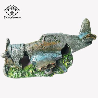 China Sustainable Vintage Decorations Airplane Wreck Resin Ornaments For Aquariums for sale