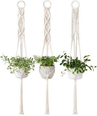 China Eco-Friendly Wall Hanging Planter Basket Flower Pot Holder Boho Home Indoor Decor Macrame Plant Hangers 3 Set for sale