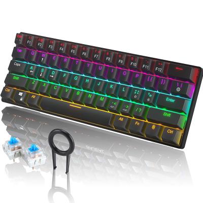 China Full 61 Keys Mechanical Rollover LED Effect Green LED Backlit Switches Compact Wireless Mechanical Keyboard with 61 Keys for sale