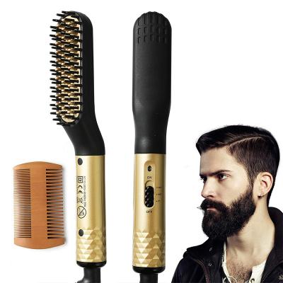 China Professional Mini Ceramic Brush Hair Straightener Car Beard Straightening Comb Beard Hair Brush Men's Hair Straightener Comb for sale