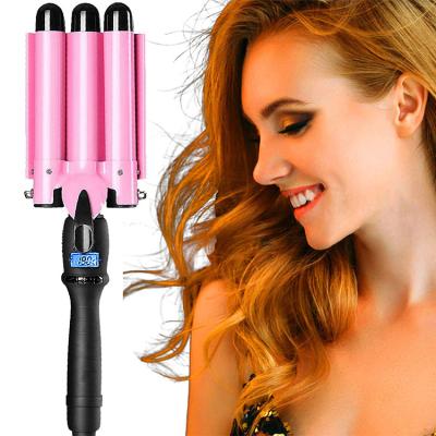 China Curl Hair 3 Barrel Hair Curler Fast Heating Three Barrel Big Wave Automatic Hair Curler With LCD Display Magic Hair Curling Iron for sale