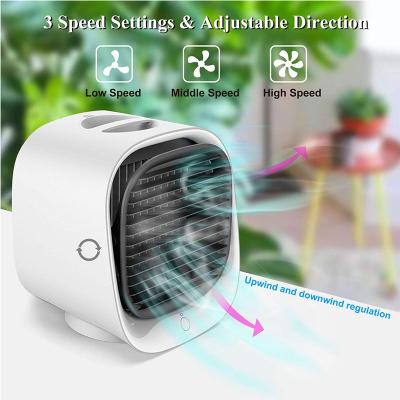 China Mini Air Conditioner Fan Evaporative Humidifier Outdoor Air Cooler with 3 Speeds 7 Color LED Light USB Mist Fan for sale