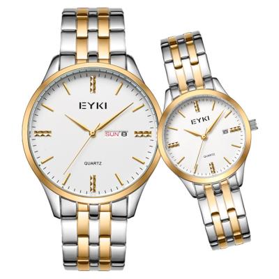 China Auto Date EYKI E2080M Wrist Watches For Couples Trend Design Quartz Stainless Steel Watch Band for sale