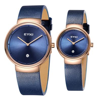 China Hot Sale Couples Day/Date Band Wrist Quartz Genuine Leather Slim Watch for sale