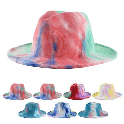 China Wholesale 2 Colors Plush Felted Hat Hats Women Tie Dye Felt Wool Fedora Panama Cheetah Print Hats Synthetic Hat For Men for sale