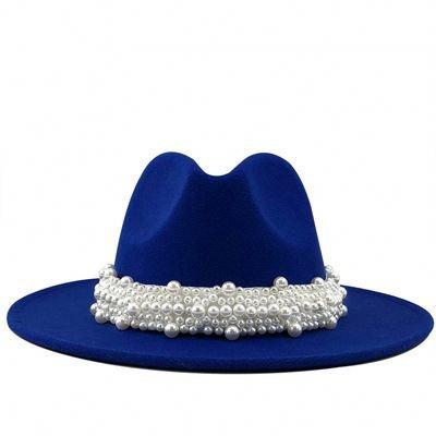 China Wholesale Fake Image Fashion Wool Felt Fedora 2 Different Tone Color Brim Women Felt Hat Hats With Beads for sale