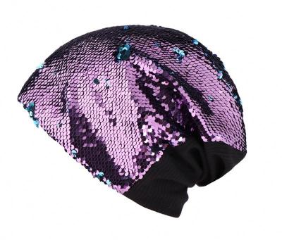 China Hot Picture Fashion Earmuffs Headwear Glitter Sequins Casual Ladies Knitted Head Cap Hair Turban Wrap Slouchy Hat for sale