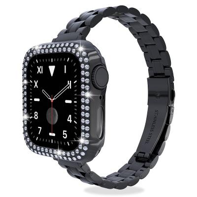 China EAMIRUO 14mm Black Thin Stainless Steel Beads Links New Stainless Steel Apple Watch Band Solid Metal Strap For iWatch 7 Se 6 5 4 for sale