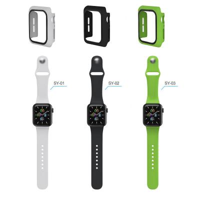 China Fanshion Hot Sale Tempered Glass PC Watch Case Silicone Sport Soft Watch Band For Apple Watch Series 6 5 4 38/40mm 42/44mm For Iwatch for sale