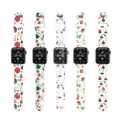 China Christmas sytle Christmas Different Pattern Printed Soft Silicone Watchband For Apple Watch Series Se 6 5 4 Rubber Watch Band For IWATCH for sale